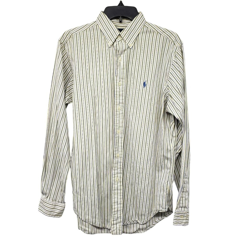 Ralph Lauren White Blue Yellow Stripe Button Down Shirt Mens 15 1/2 34 35